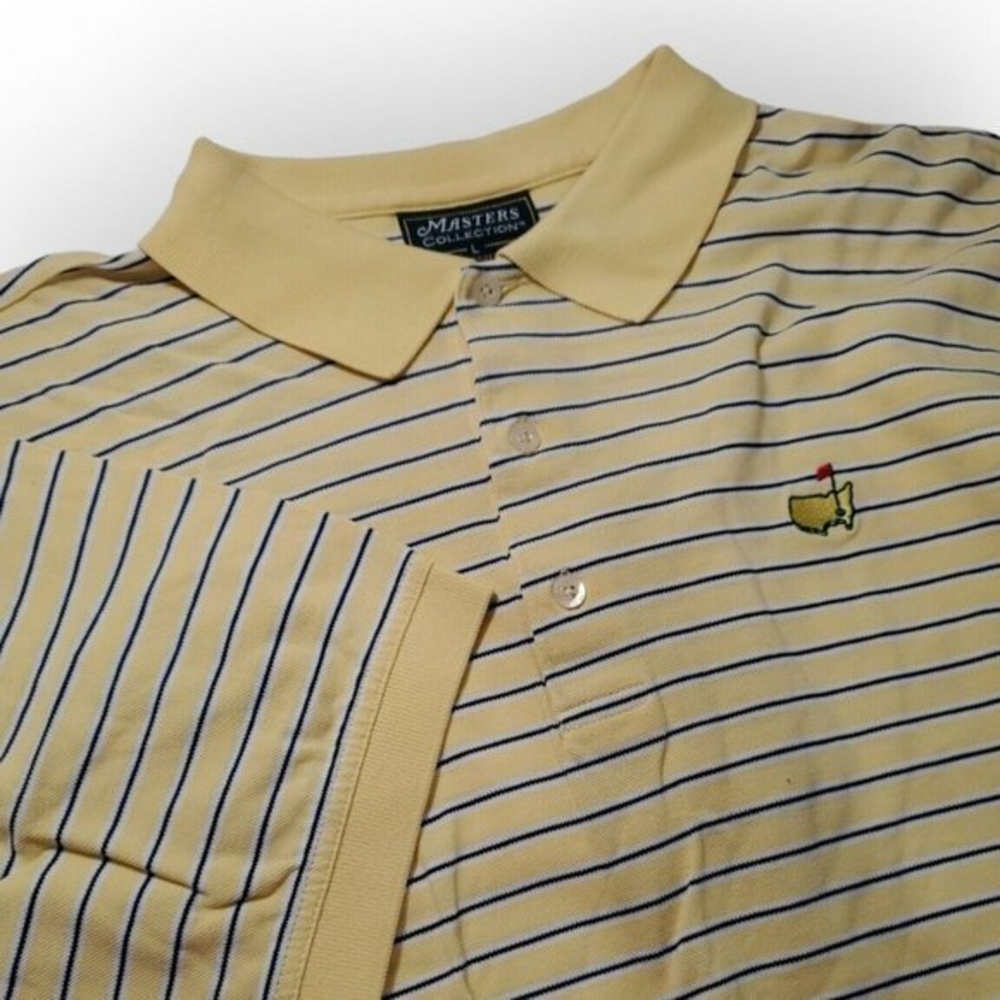 Master's Collection Yellow, Blue Striped‎ Golf Polo Embroidered Logo Size Large